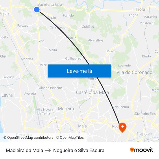 Macieira da Maia to Nogueira e Silva Escura map