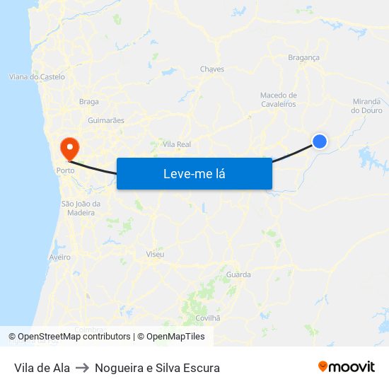 Vila de Ala to Nogueira e Silva Escura map