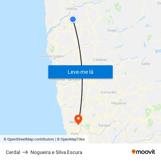 Cerdal to Nogueira e Silva Escura map