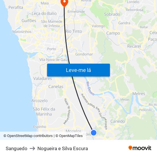 Sanguedo to Nogueira e Silva Escura map