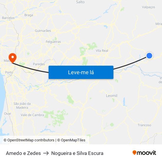 Amedo e Zedes to Nogueira e Silva Escura map