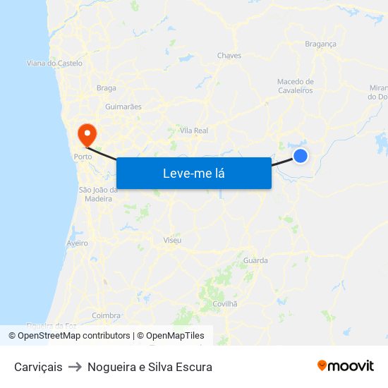 Carviçais to Nogueira e Silva Escura map