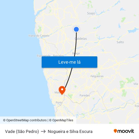 Vade (São Pedro) to Nogueira e Silva Escura map