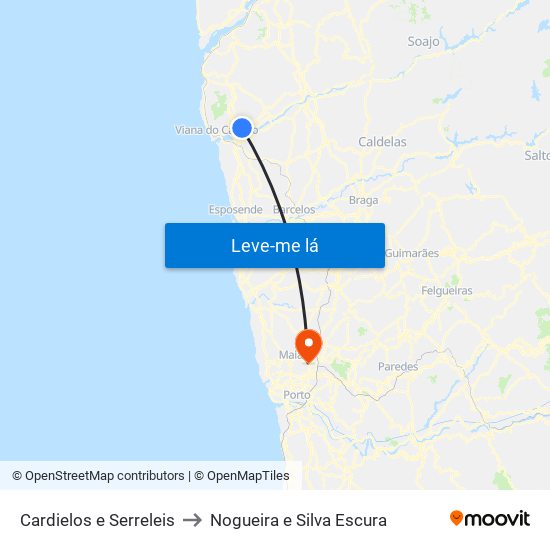 Cardielos e Serreleis to Nogueira e Silva Escura map