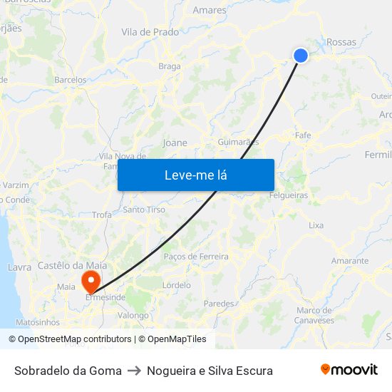 Sobradelo da Goma to Nogueira e Silva Escura map