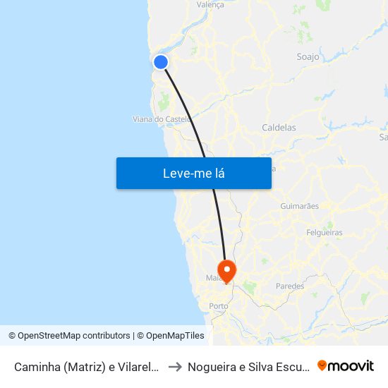 Caminha (Matriz) e Vilarelho to Nogueira e Silva Escura map