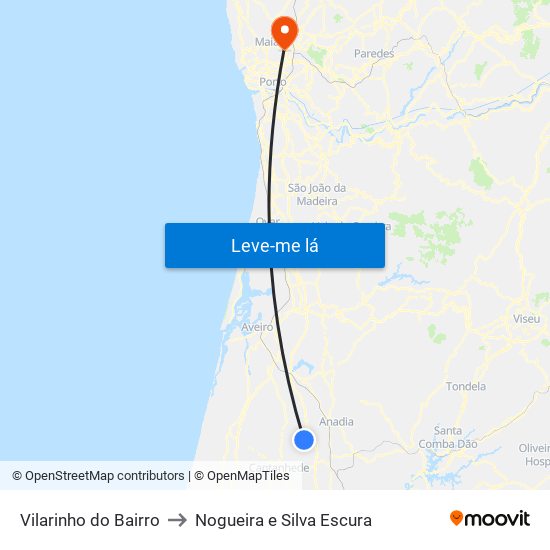 Vilarinho do Bairro to Nogueira e Silva Escura map