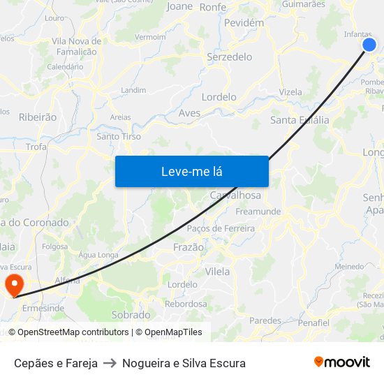 Cepães e Fareja to Nogueira e Silva Escura map