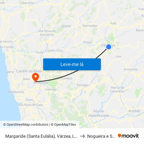 Margaride (Santa Eulália), Várzea, Lagares, Varziela e Moure to Nogueira e Silva Escura map