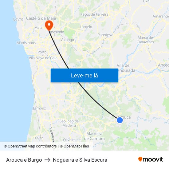 Arouca e Burgo to Nogueira e Silva Escura map