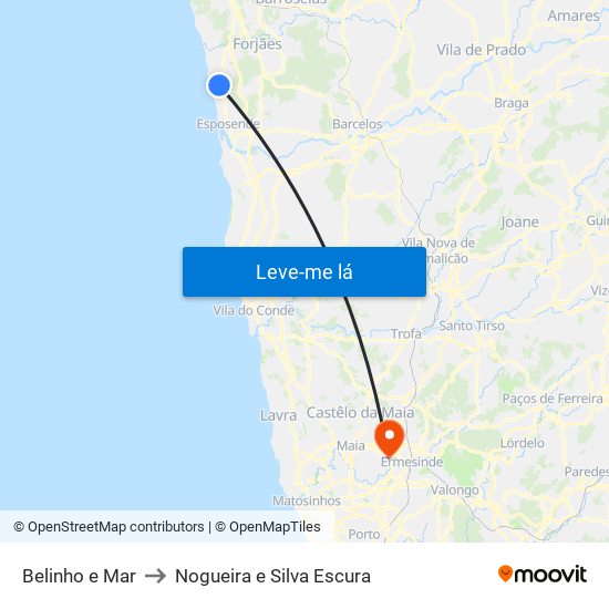 Belinho e Mar to Nogueira e Silva Escura map