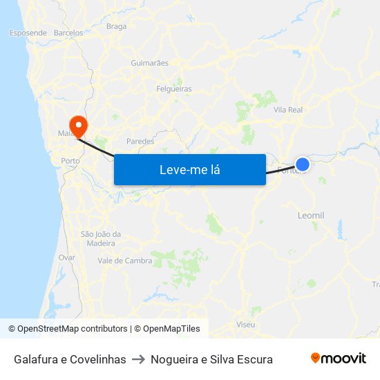 Galafura e Covelinhas to Nogueira e Silva Escura map