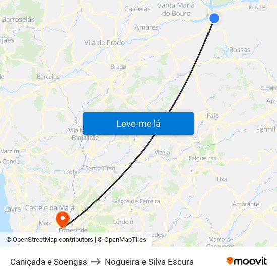 Caniçada e Soengas to Nogueira e Silva Escura map