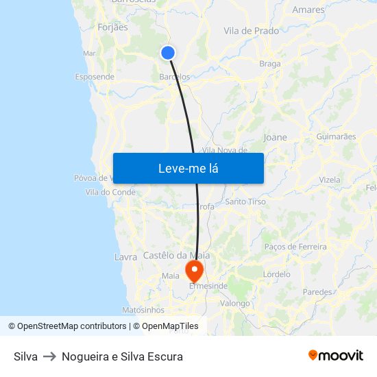 Silva to Nogueira e Silva Escura map