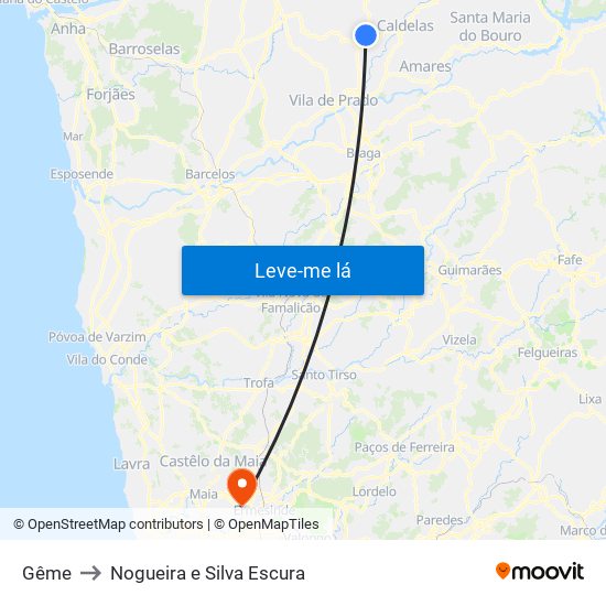 Gême to Nogueira e Silva Escura map