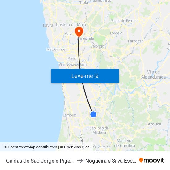 Caldas de São Jorge e Pigeiros to Nogueira e Silva Escura map