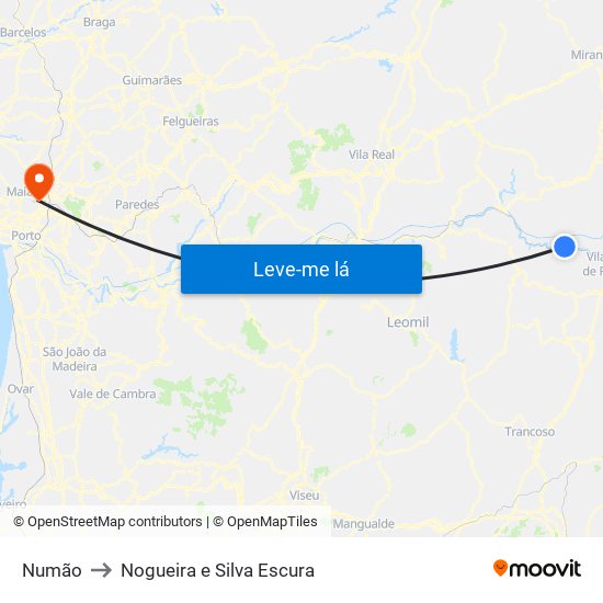 Numão to Nogueira e Silva Escura map