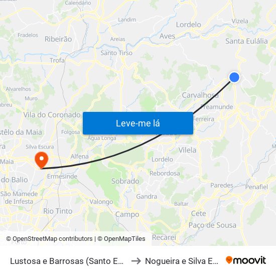 Lustosa e Barrosas (Santo Estêvão) to Nogueira e Silva Escura map