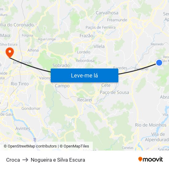 Croca to Nogueira e Silva Escura map