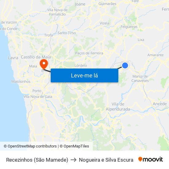 Recezinhos (São Mamede) to Nogueira e Silva Escura map
