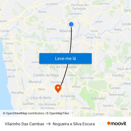 Vilarinho Das Cambas to Nogueira e Silva Escura map