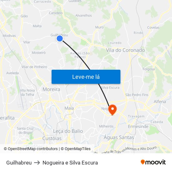 Guilhabreu to Nogueira e Silva Escura map