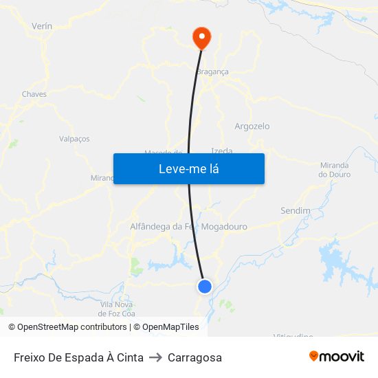Freixo De Espada À Cinta to Carragosa map