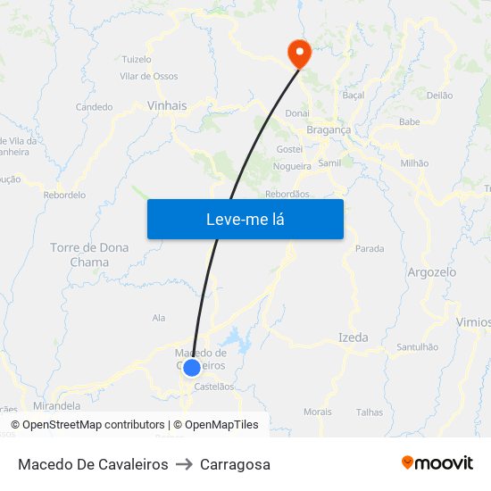 Macedo De Cavaleiros to Carragosa map