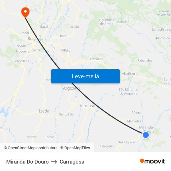 Miranda Do Douro to Carragosa map