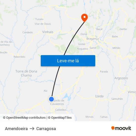 Amendoeira to Carragosa map