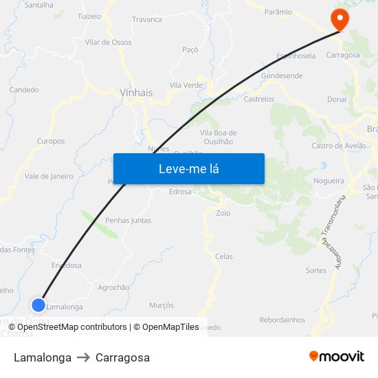 Lamalonga to Carragosa map