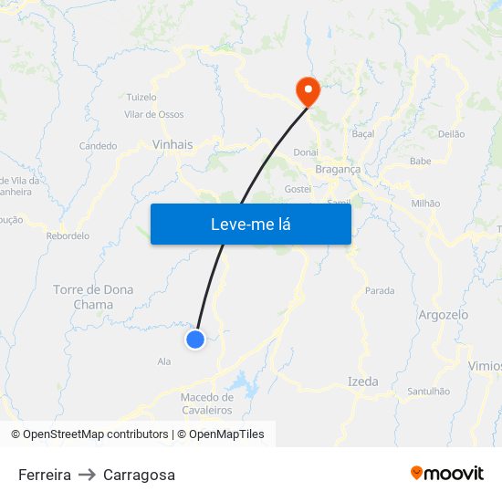 Ferreira to Carragosa map