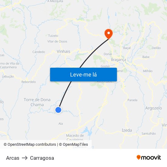 Arcas to Carragosa map
