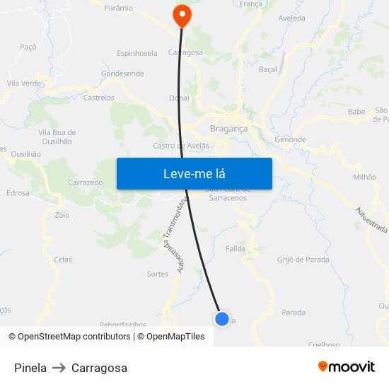 Pinela to Carragosa map