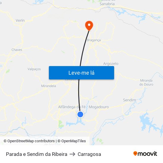 Parada e Sendim da Ribeira to Carragosa map