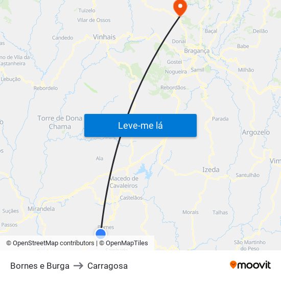 Bornes e Burga to Carragosa map