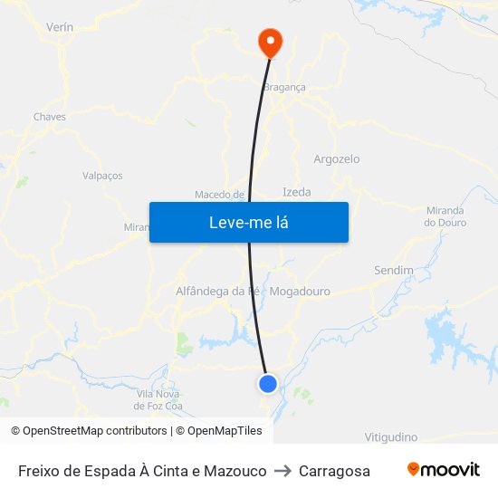 Freixo de Espada À Cinta e Mazouco to Carragosa map