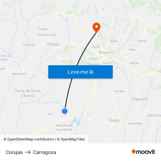 Corujas to Carragosa map