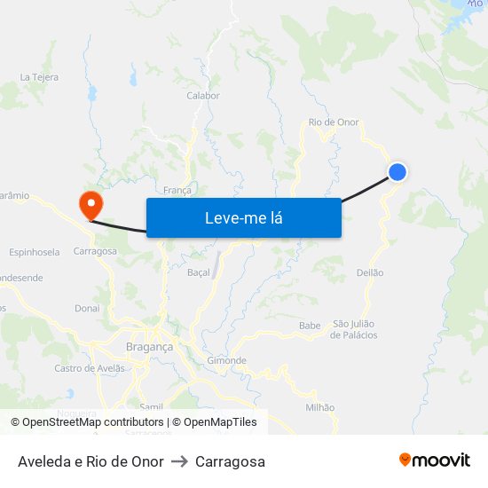 Aveleda e Rio de Onor to Carragosa map