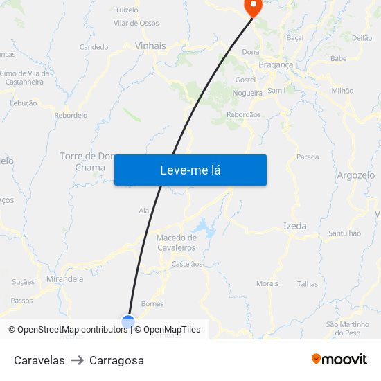 Caravelas to Carragosa map