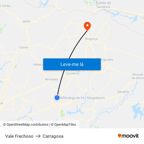 Vale Frechoso to Carragosa map