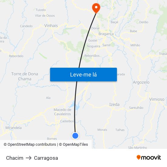 Chacim to Carragosa map