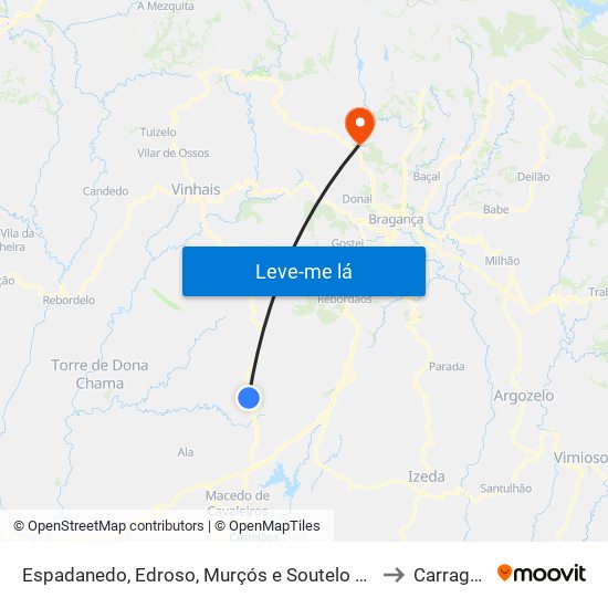 Espadanedo, Edroso, Murçós e Soutelo Mourisco to Carragosa map