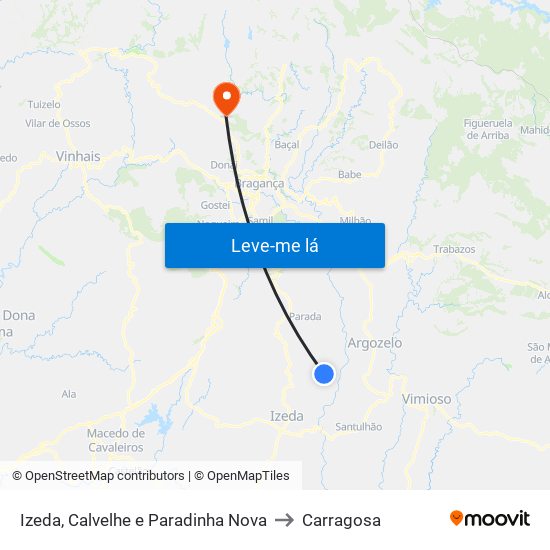 Izeda, Calvelhe e Paradinha Nova to Carragosa map