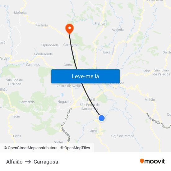Alfaião to Carragosa map