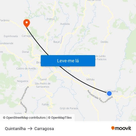 Quintanilha to Carragosa map
