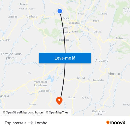 Espinhosela to Lombo map