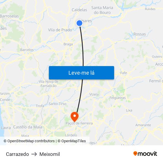 Carrazedo to Meixomil map