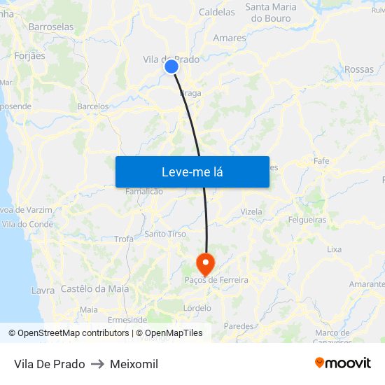Vila De Prado to Meixomil map