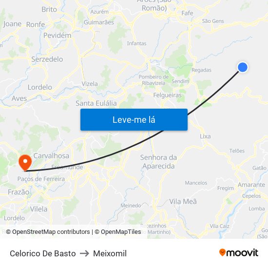 Celorico De Basto to Meixomil map